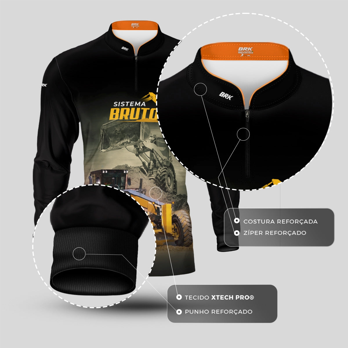 Camisa Máquina Pesada Brk Sistema Bruto Motoniveladora e Escavadeira com UV50+