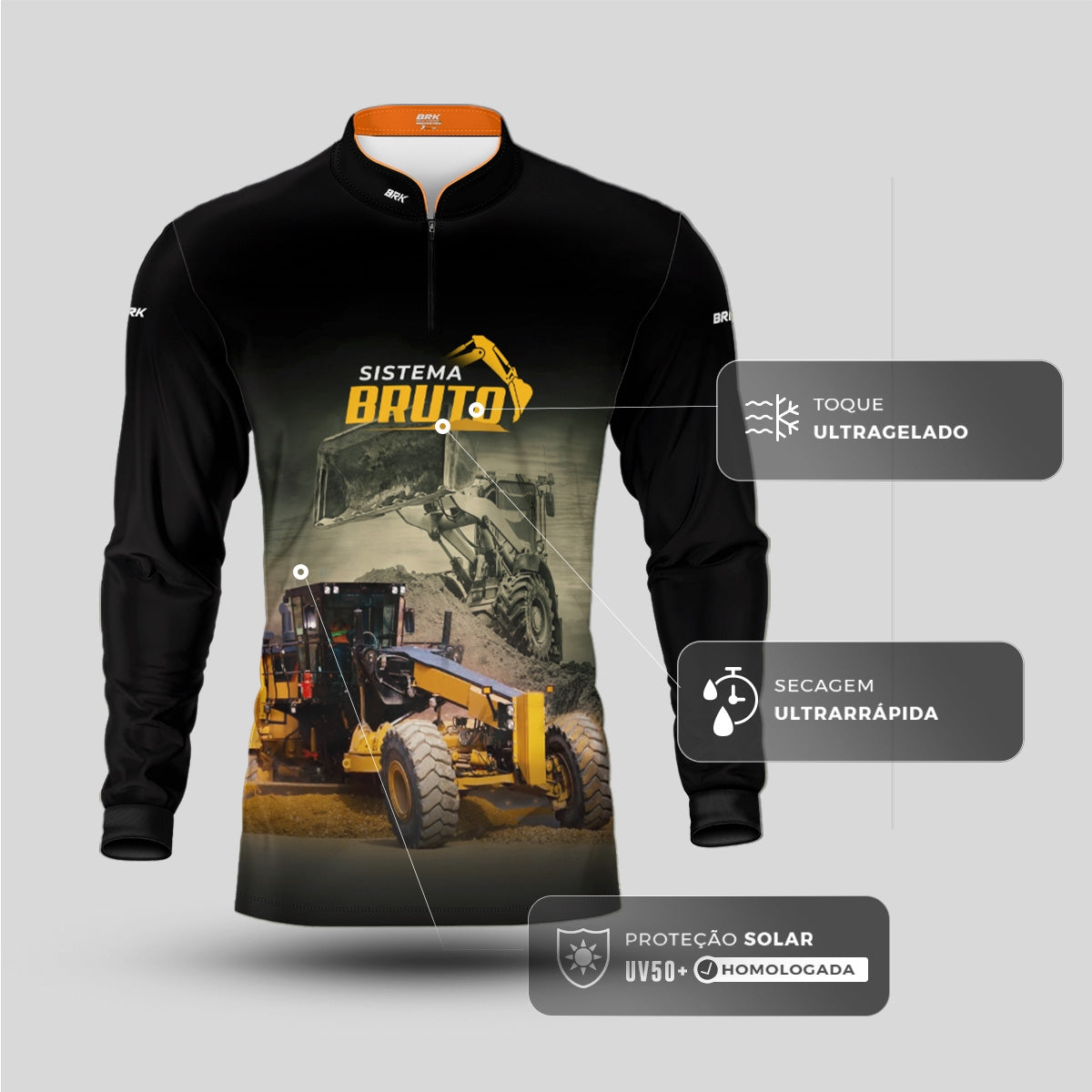 Camisa Máquina Pesada Brk Sistema Bruto Motoniveladora e Escavadeira com UV50+