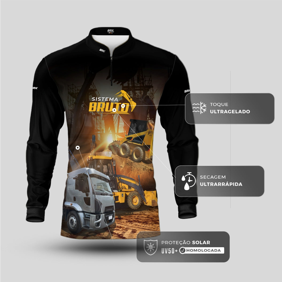 Camisa Máquina Pesada Brk Sistema Bruto Caminhão Caçamba com UV50+