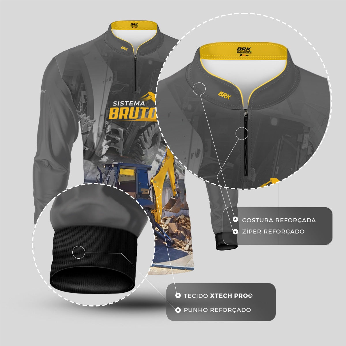 Camisa Máquina Pesada Brk Sistema Bruto Retroescavadeira com UV50+