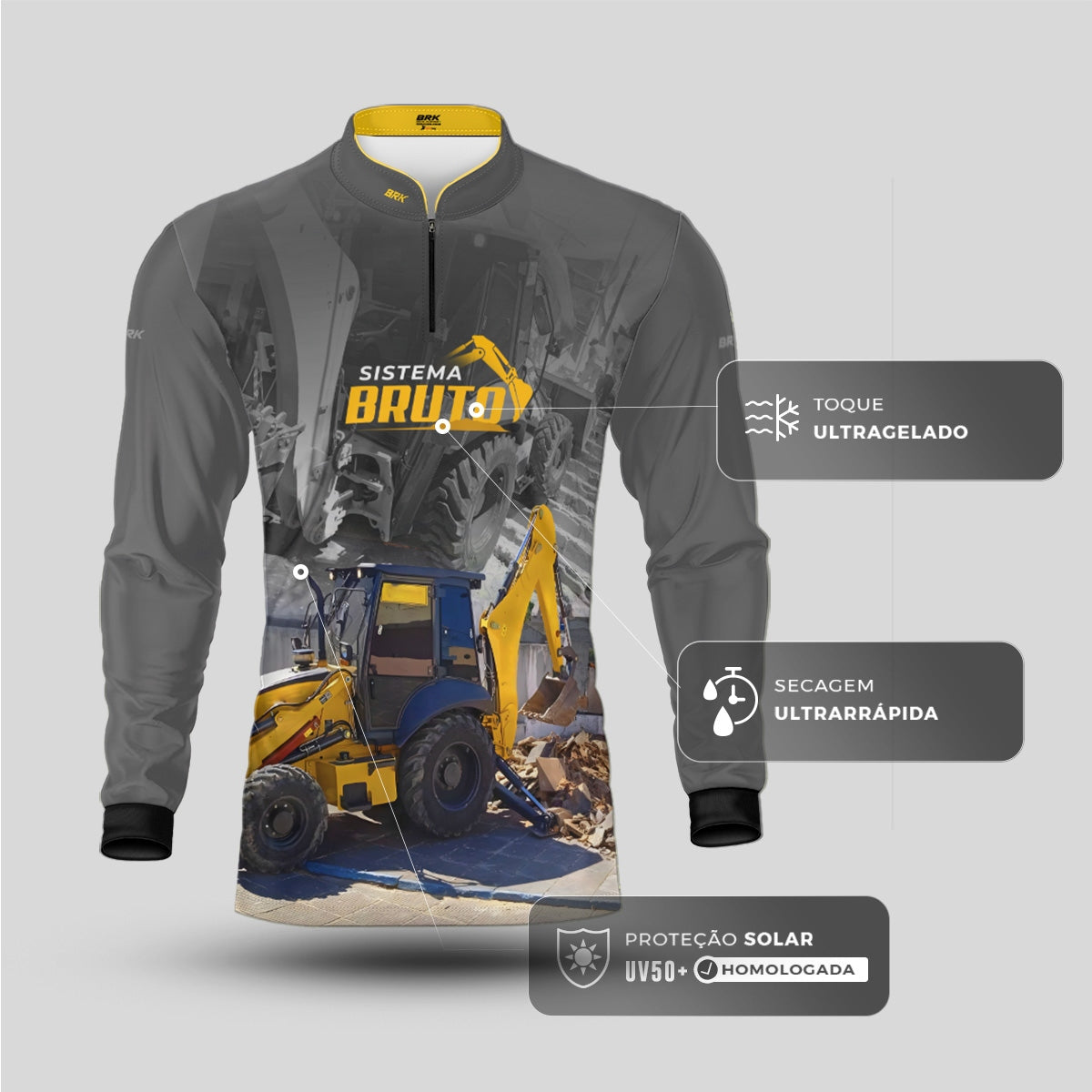 Camisa Máquina Pesada Brk Sistema Bruto Retroescavadeira com UV50+