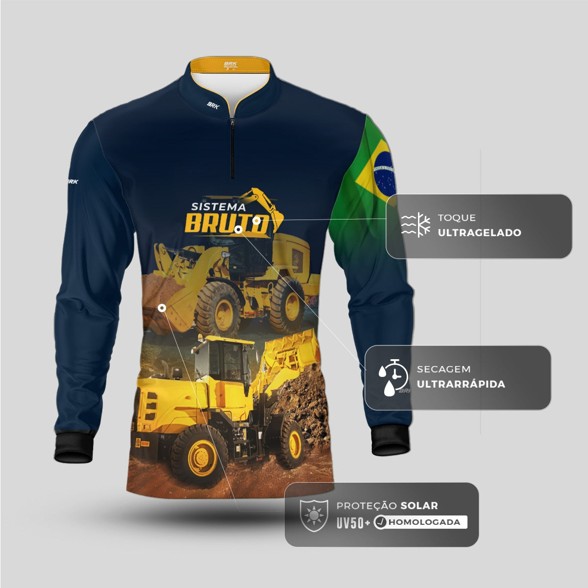 Camisa Máquina Pesada Brk Sistema Bruto Pá Carregadeira com UV50+