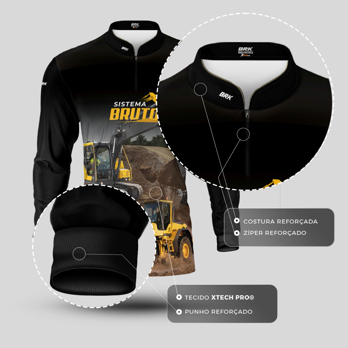 Camisa Máquina Pesada Brk Sistema Bruto Escavadeira com UV50+