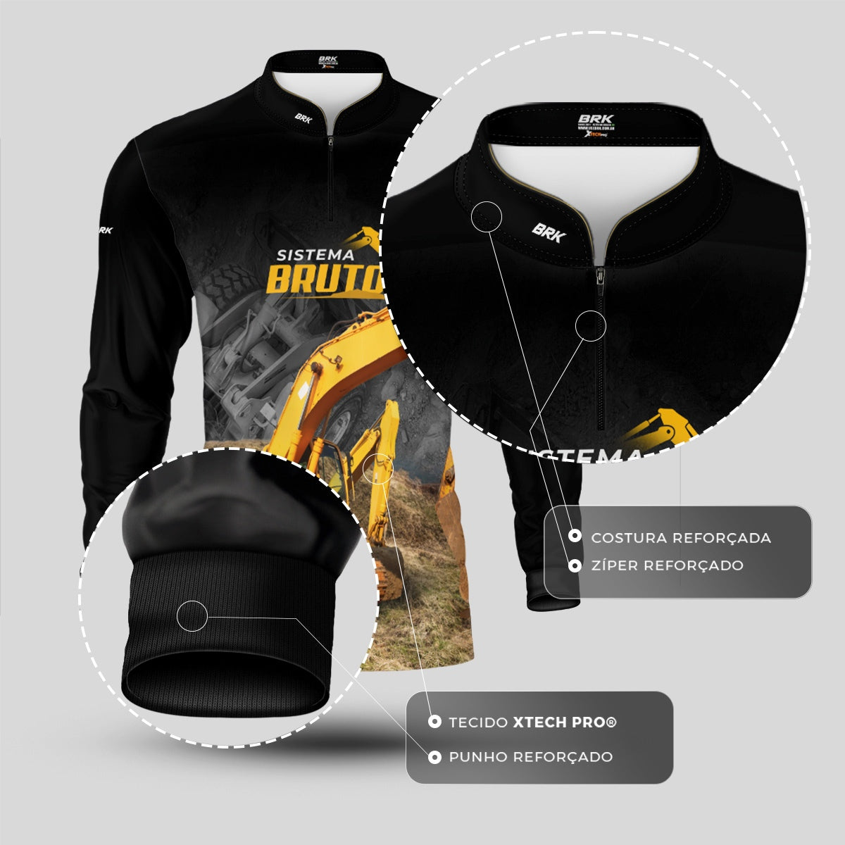 Camisa Máquina Pesada Brk Sistema Bruto Retroescavadeira com UV50+