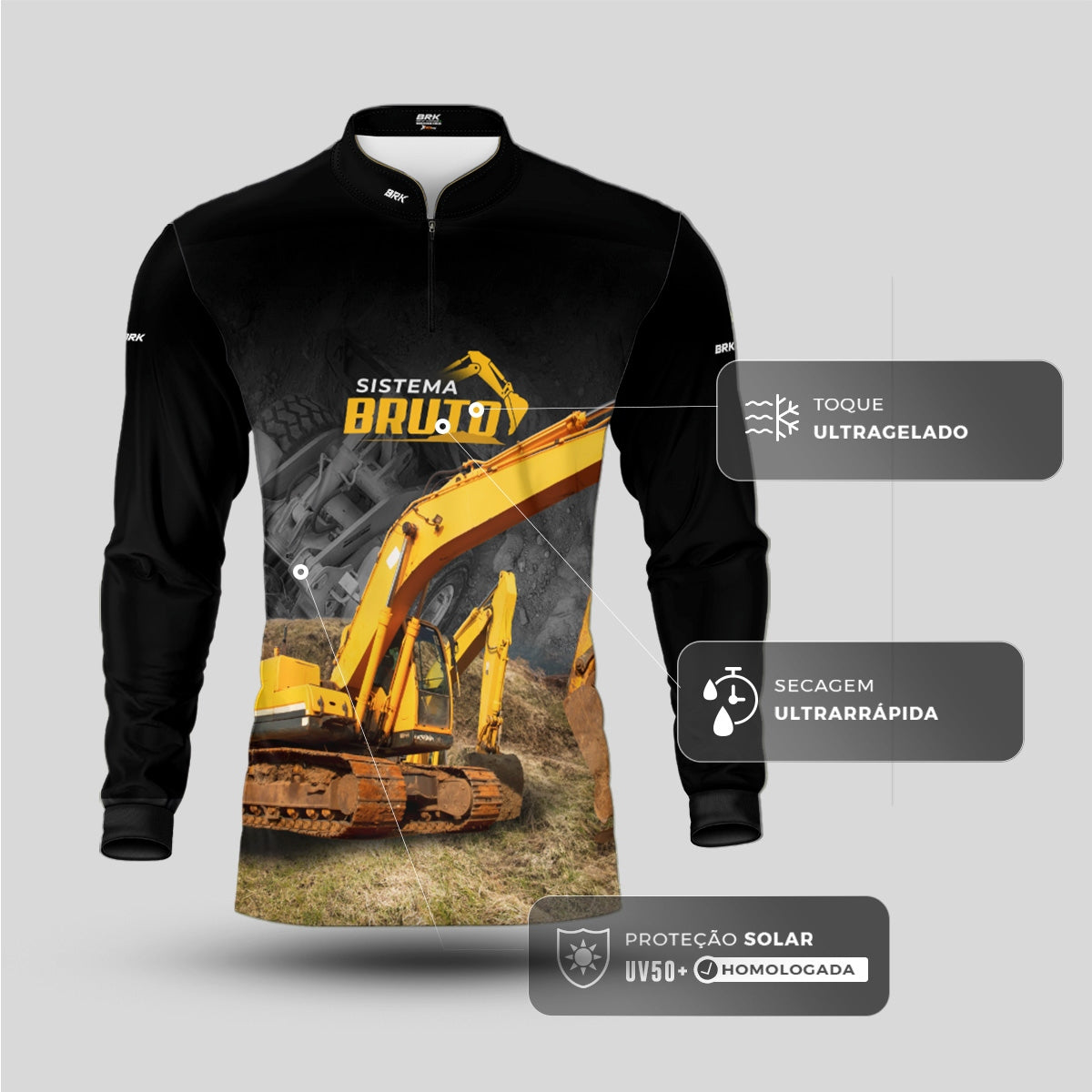 Camisa Máquina Pesada Brk Sistema Bruto Retroescavadeira com UV50+