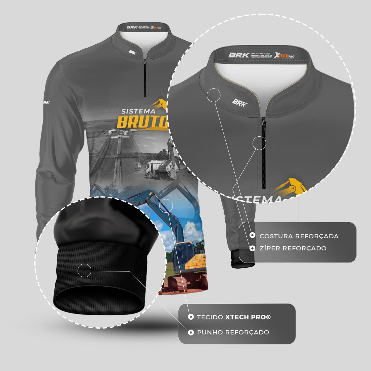 Camisa Máquina Pesada Brk Sistema Bruto Escavadeira com UV50+