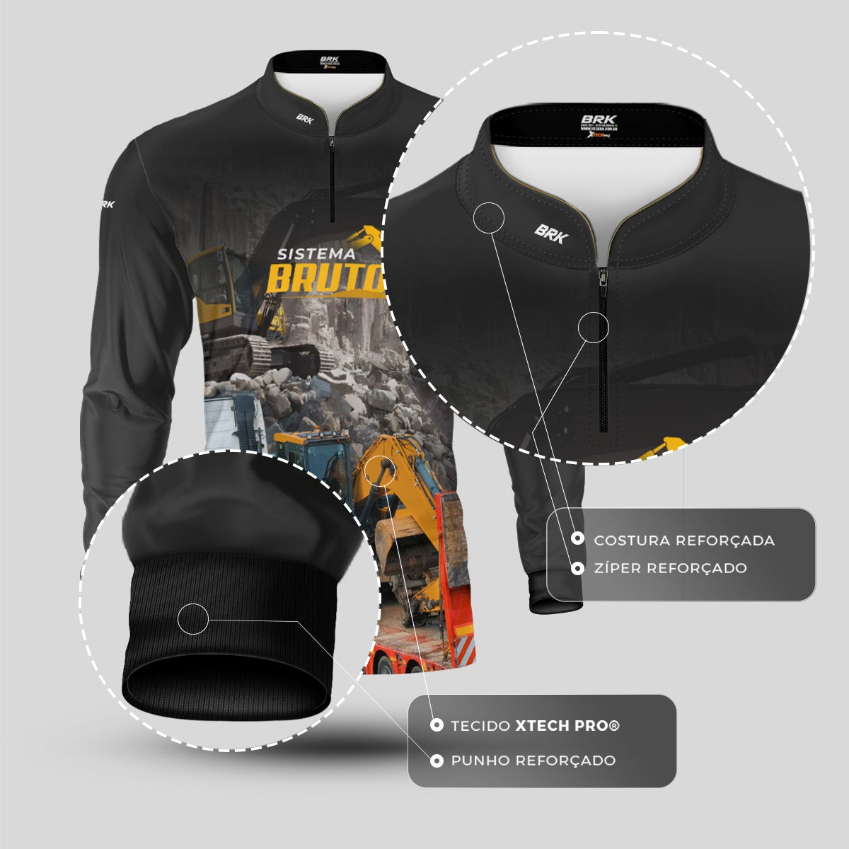 Camisa Máquina Pesada Brk Sistema Bruto Escavadeira com UV50+