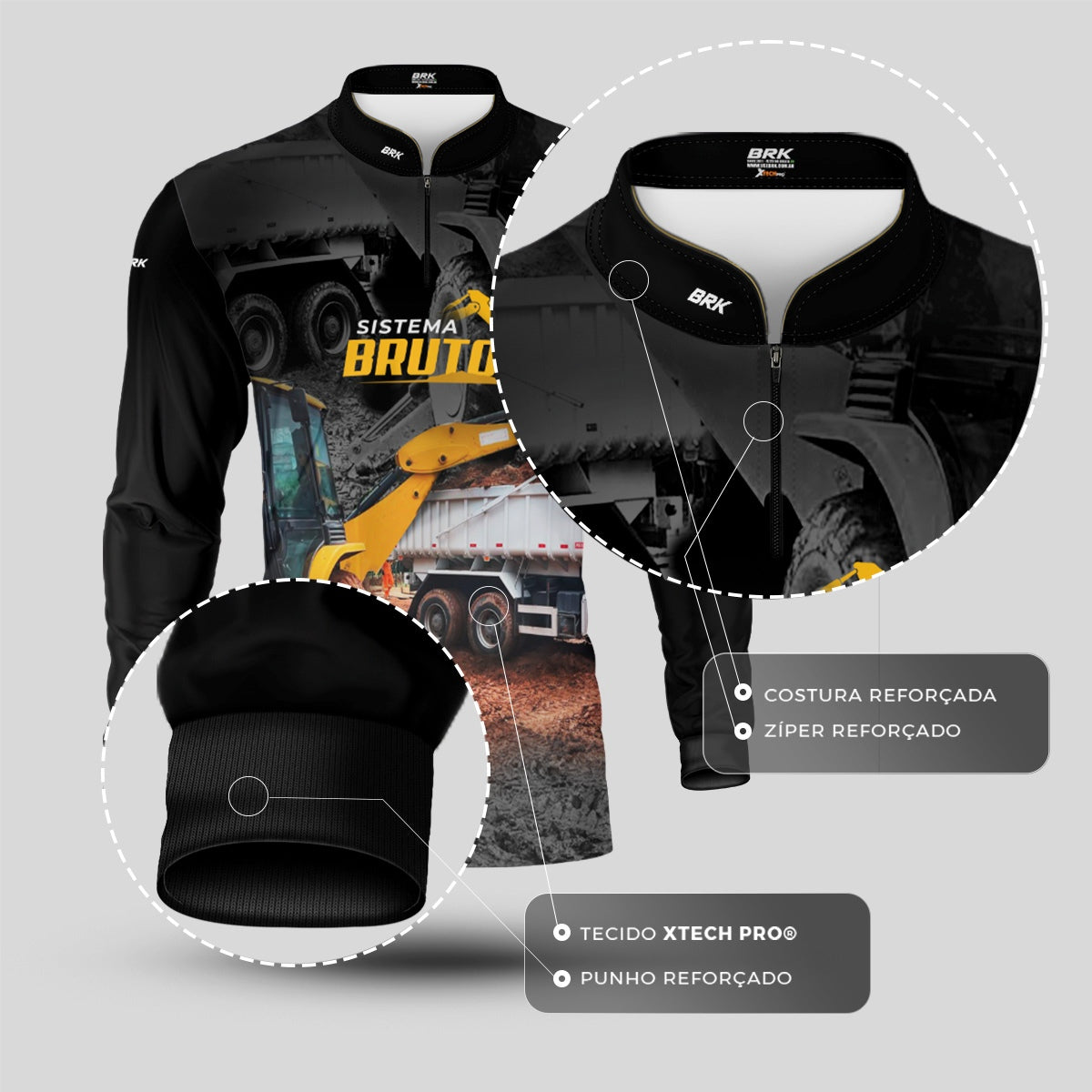 Camisa Máquina Pesada Brk Sistema Bruto Retroescavadeira com UV50+