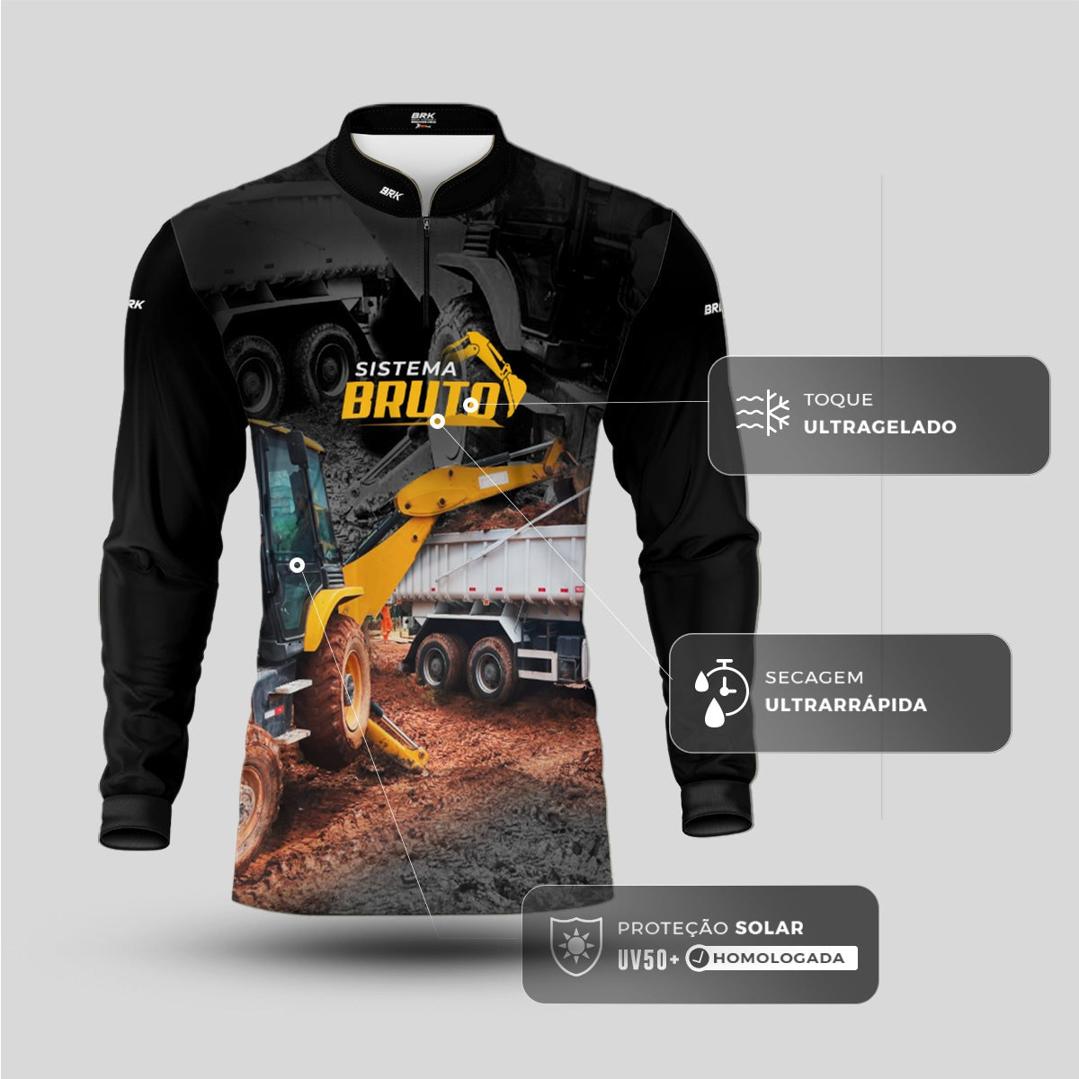 Camisa Máquina Pesada Brk Sistema Bruto Retroescavadeira com UV50+