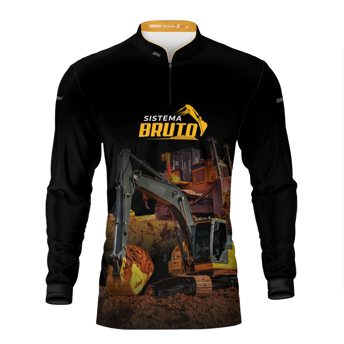 Camisa Máquina Pesada Brk Preta Sistema Bruto Escavadeira com UV50+