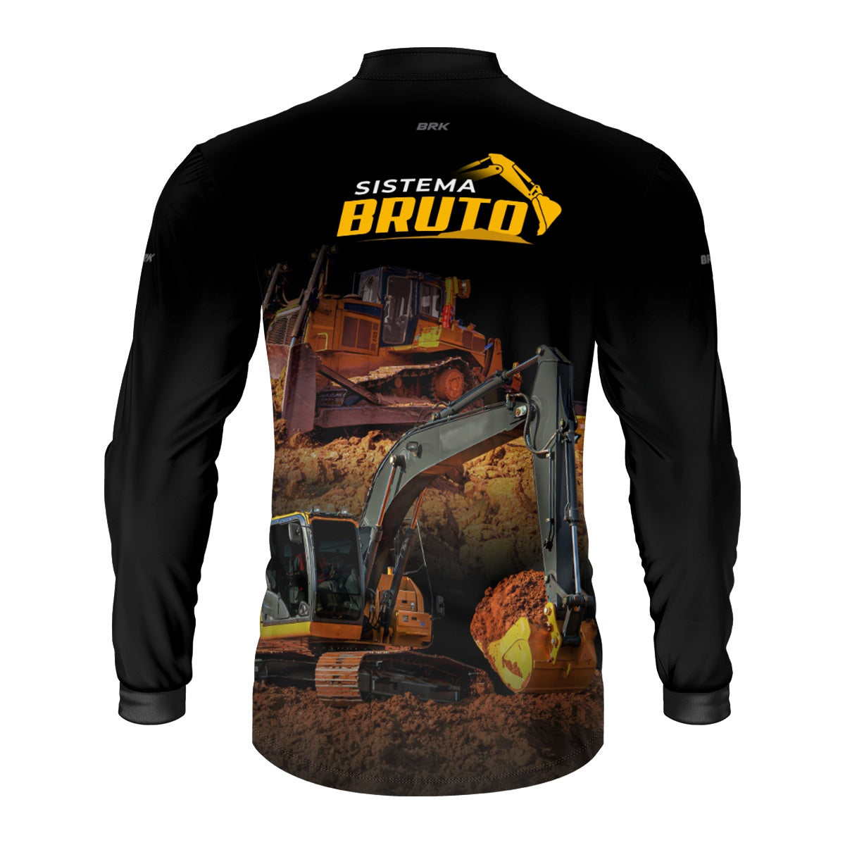 Camisa Máquina Pesada Brk Preta Sistema Bruto Escavadeira com UV50+