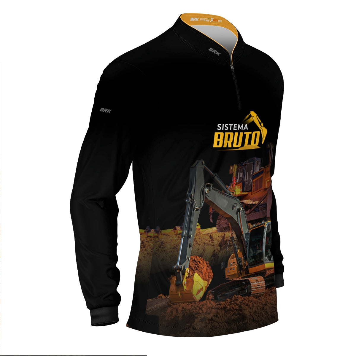 Camisa Máquina Pesada Brk Preta Sistema Bruto Escavadeira com UV50+