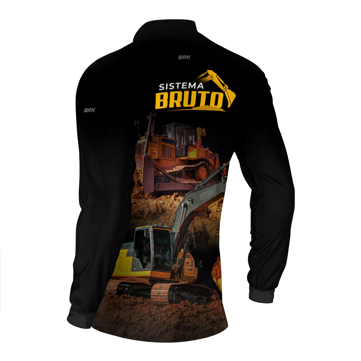 Camisa Máquina Pesada Brk Preta Sistema Bruto Escavadeira com UV50+