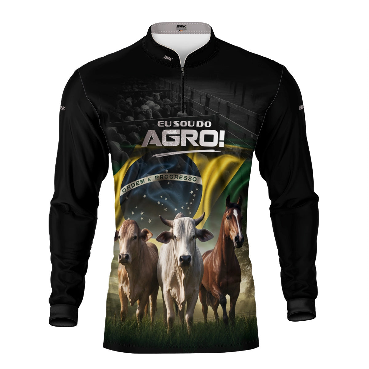 Camisa Agro Brk Preta Eu Sou do Agro Pecuária com Proteção Solar UV50 - Envio Imediato