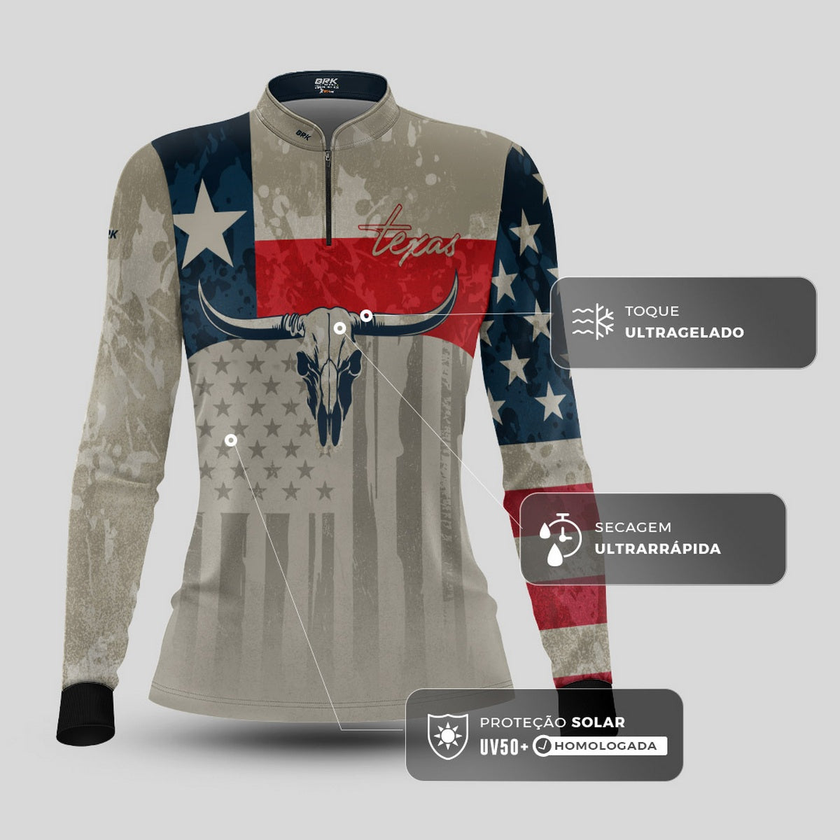 Camisa Agro Feminina Brk Texas Long Horn com Proteção UV50+