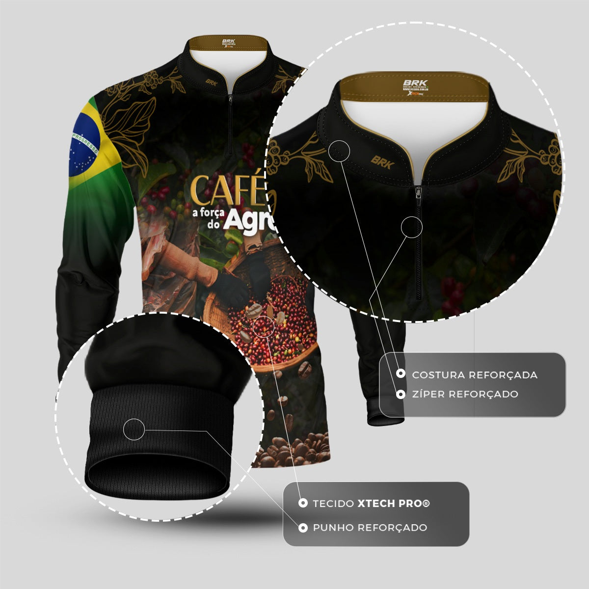 Camisa Agro Brk A Força do Agro Café com Proteção UV50+