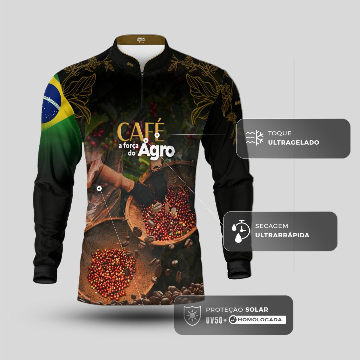 Camisa Agro Brk A Força do Agro Café com Proteção UV50+