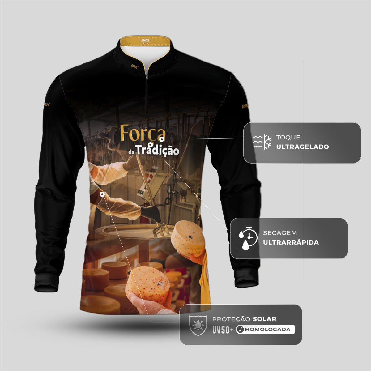 Camisa Agro Brk A Força da Tradição Produção de Queijo com Proteção UV50+