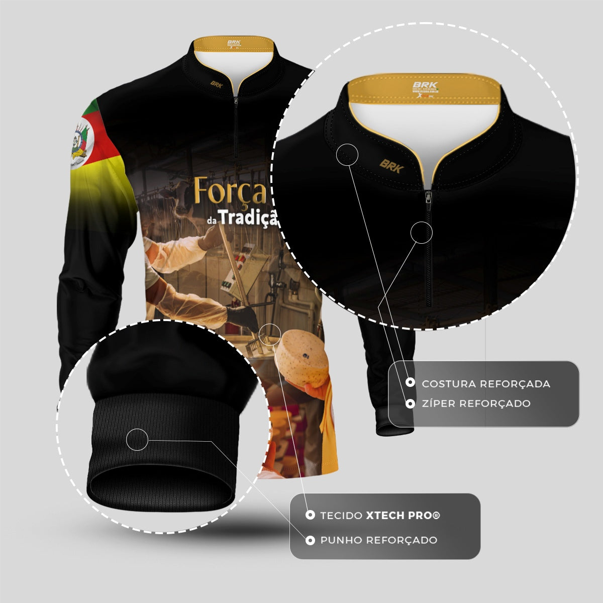 Camisa Agro Brk A Força da Tradição Produção de Queijo RS com Proteção UV50+