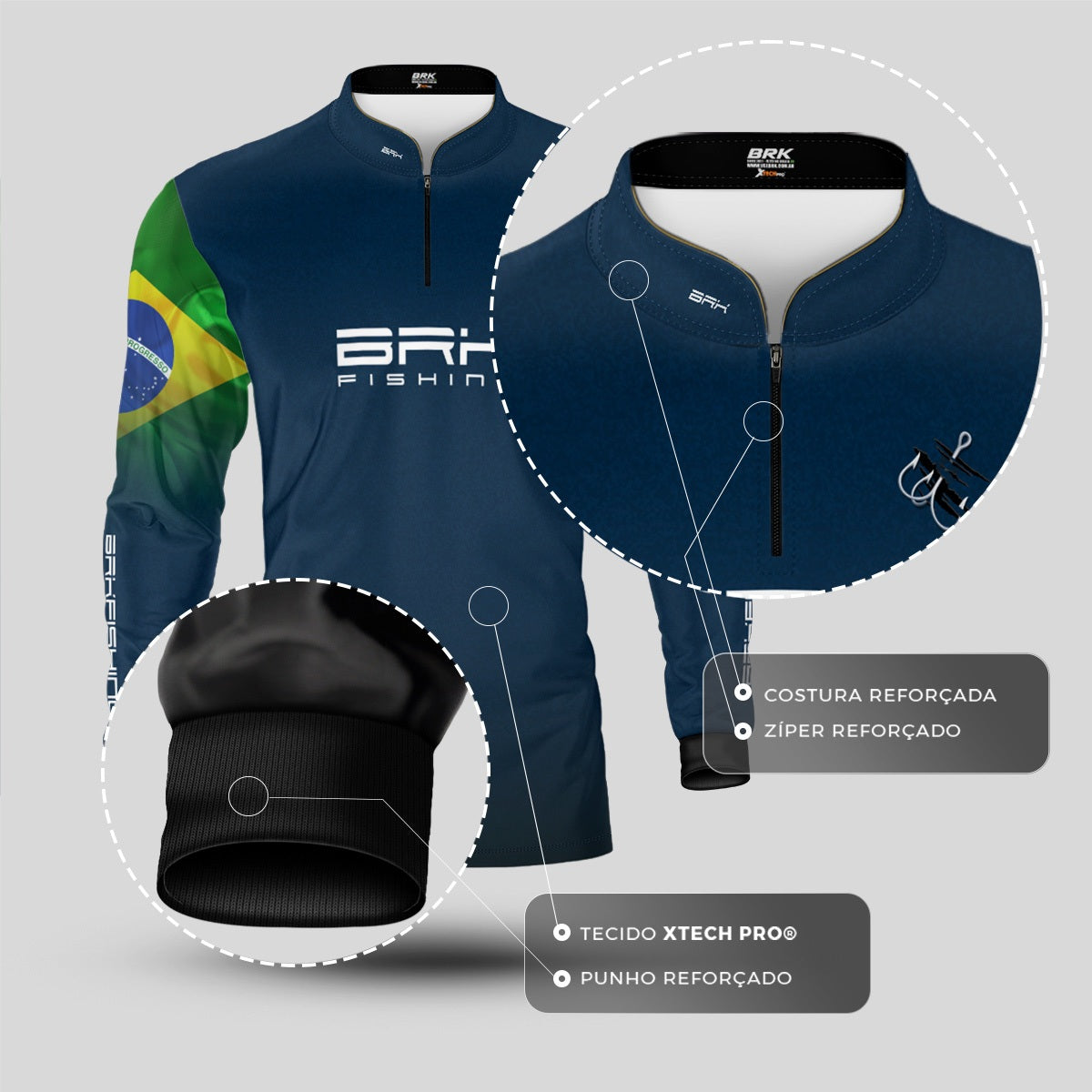 Camisa Brk Azul Bandeira do Brasil Garateia com Proteção UV50+