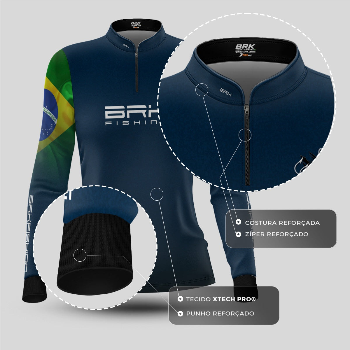 Camisa Feminina Brk Azul Bandeira do Brasil Garateia com Proteção UV50+