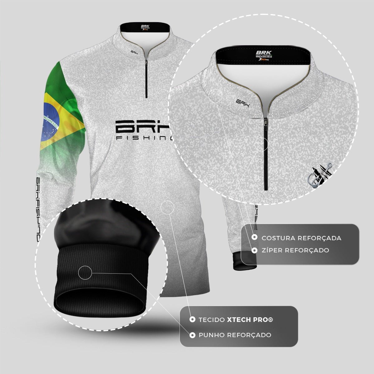 Camisa Brk Branca Bandeira do Brasil Garateia com Proteção UV50+