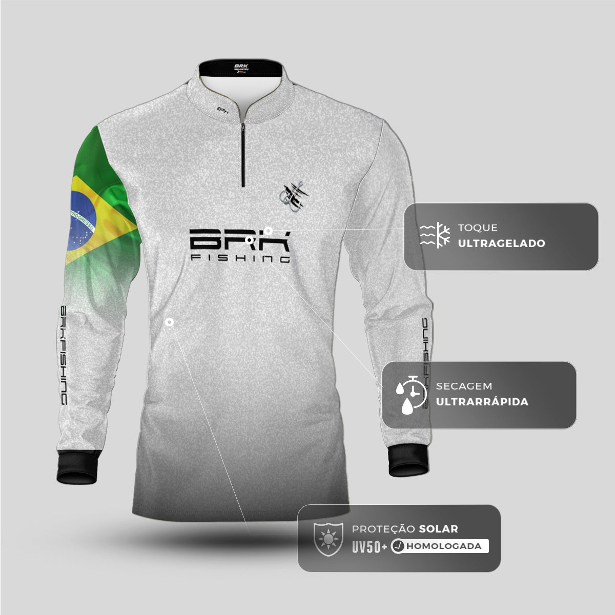 Camisa Brk Branca Bandeira do Brasil Garateia com Proteção UV50+