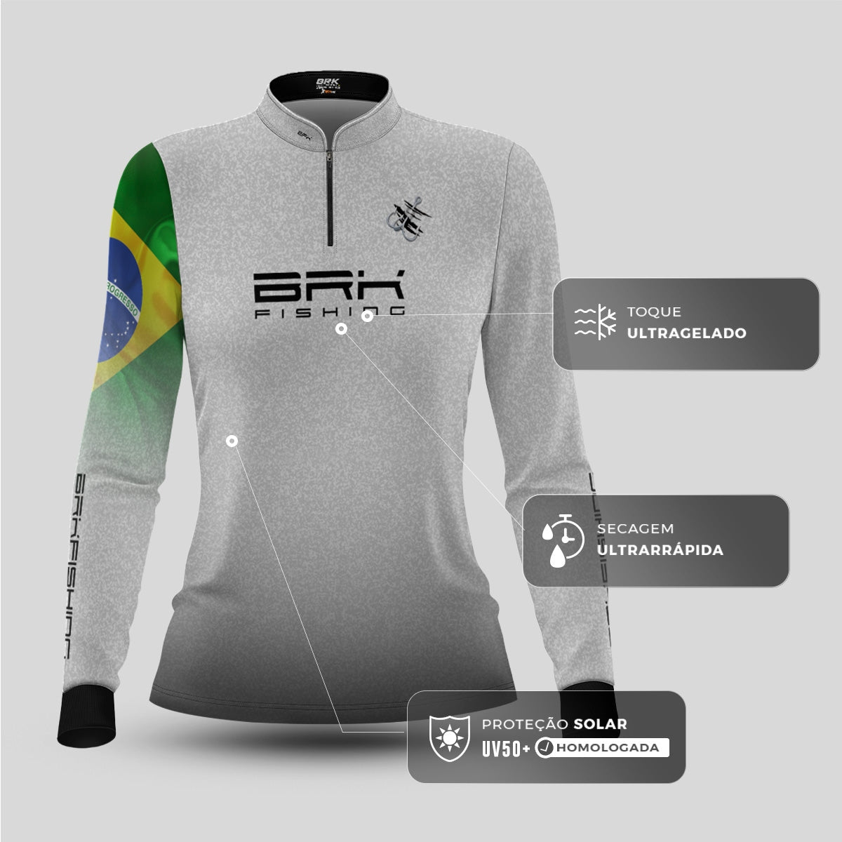 Camisa Feminina Brk Branca Bandeira do Brasil Garateia com Proteção UV50+