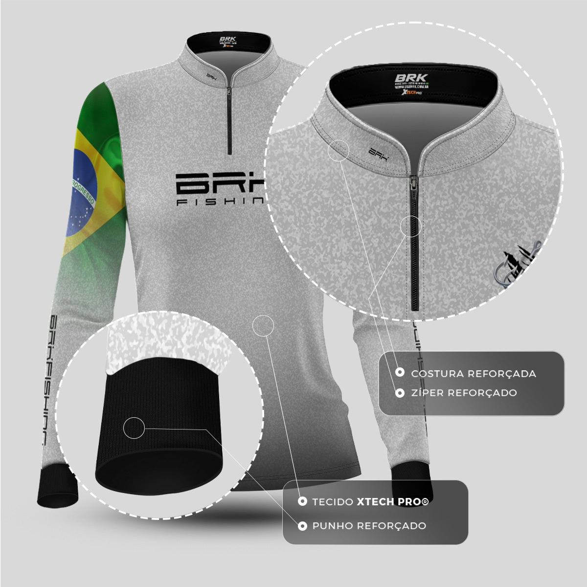 Camisa Feminina Brk Branca Bandeira do Brasil Garateia com Proteção UV50+