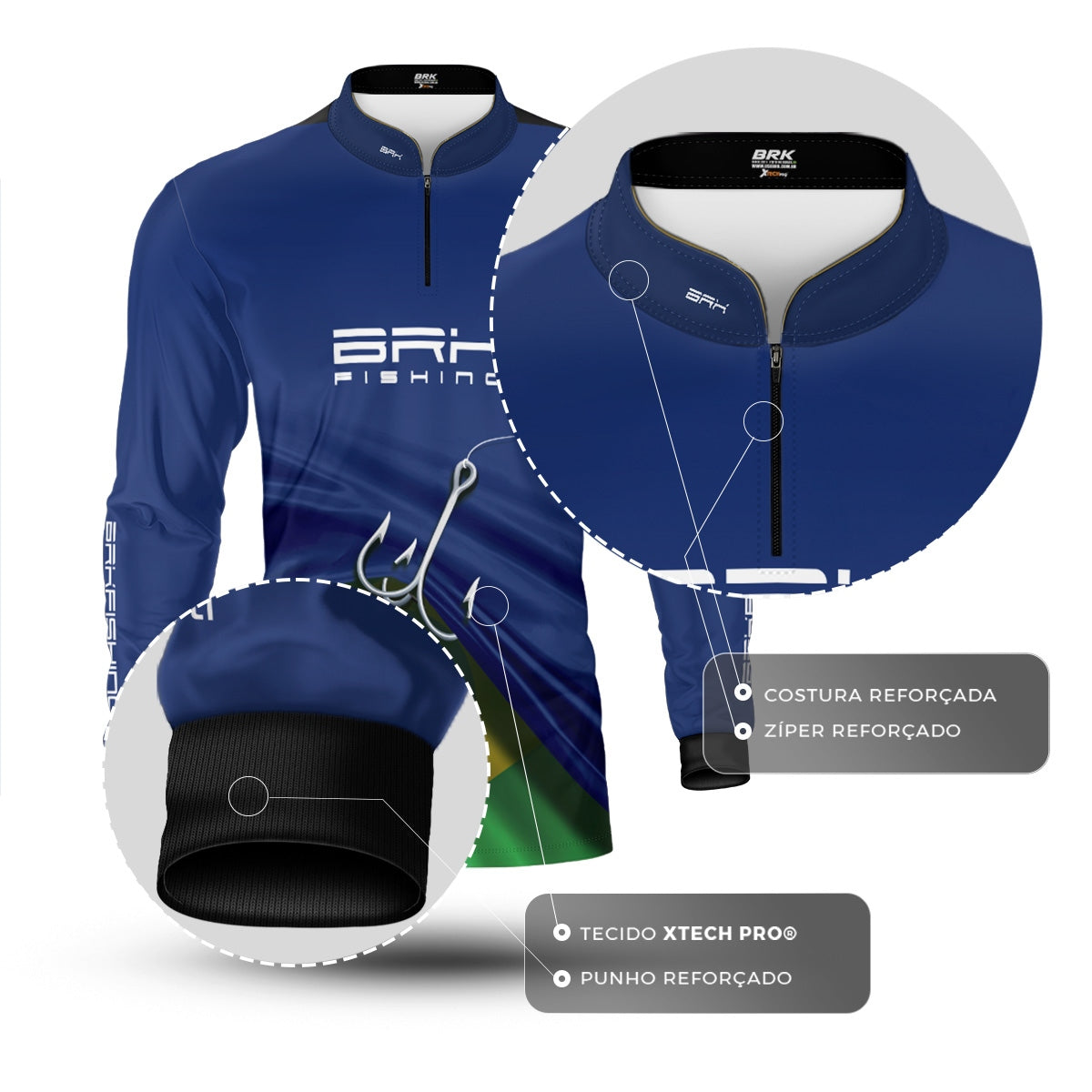 Camisa Brk Azul Bandeira do Brasil Garateia com Proteção UV50+