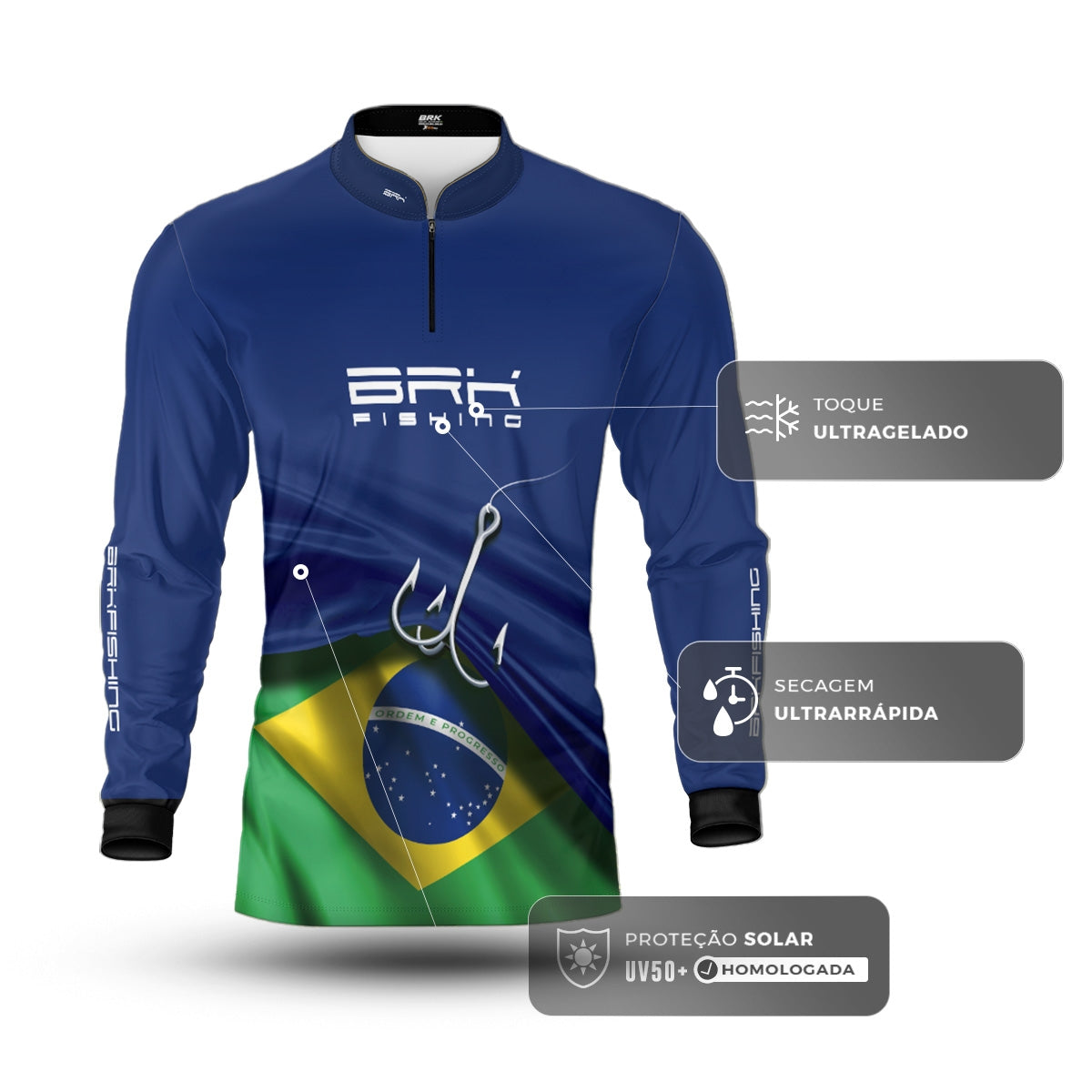 Camisa Brk Azul Bandeira do Brasil Garateia com Proteção UV50+
