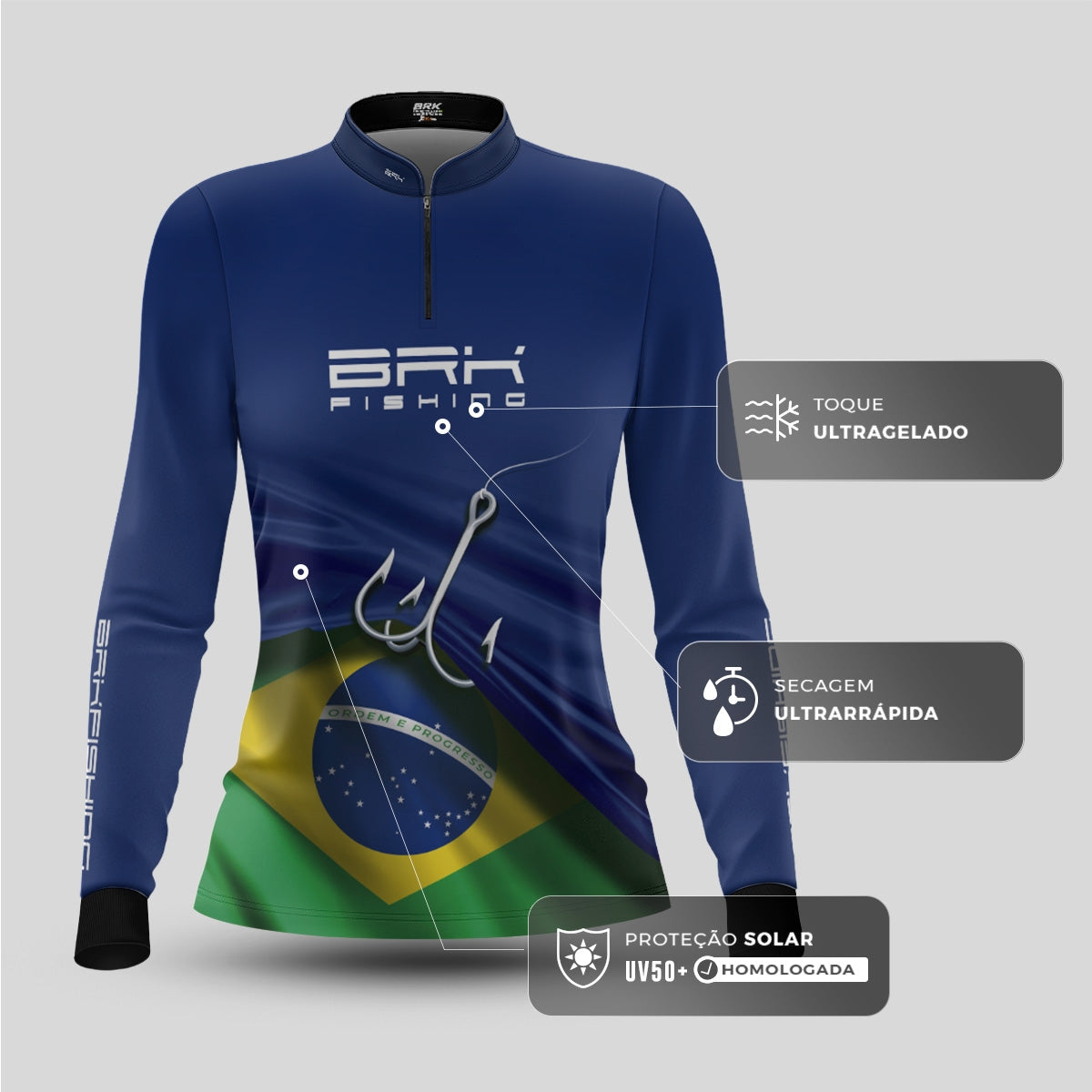 Camisa Feminina Brk Azul Bandeira do Brasil Garateia com Proteção UV50+
