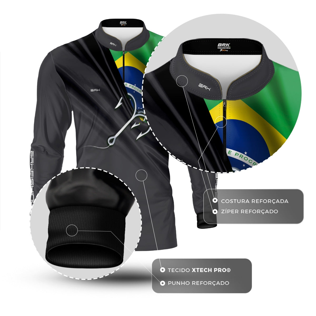 Camisa Brk Cinza Bandeira do Brasil Garateia com Proteção UV50+