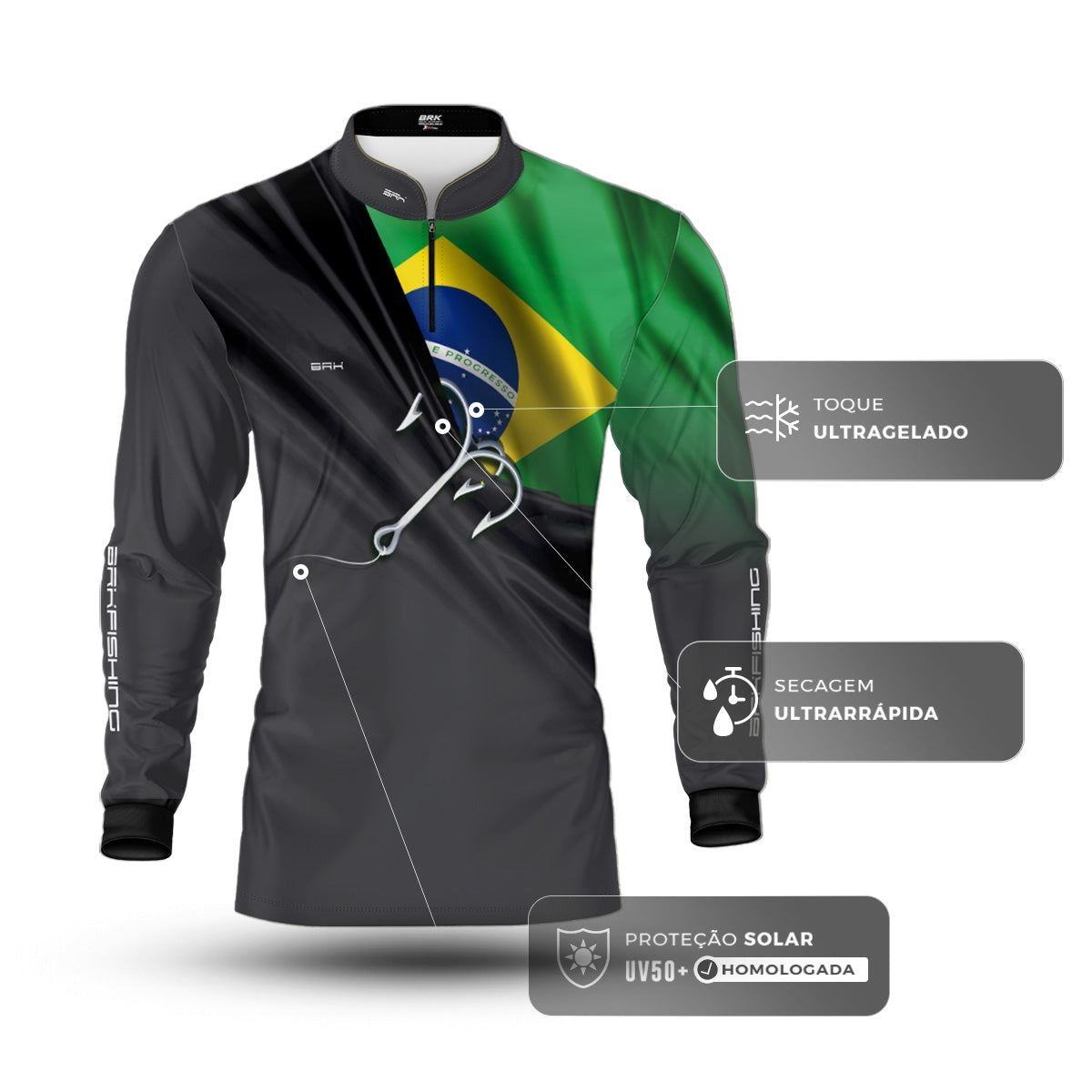 Camisa Brk Cinza Bandeira do Brasil Garateia com Proteção UV50+