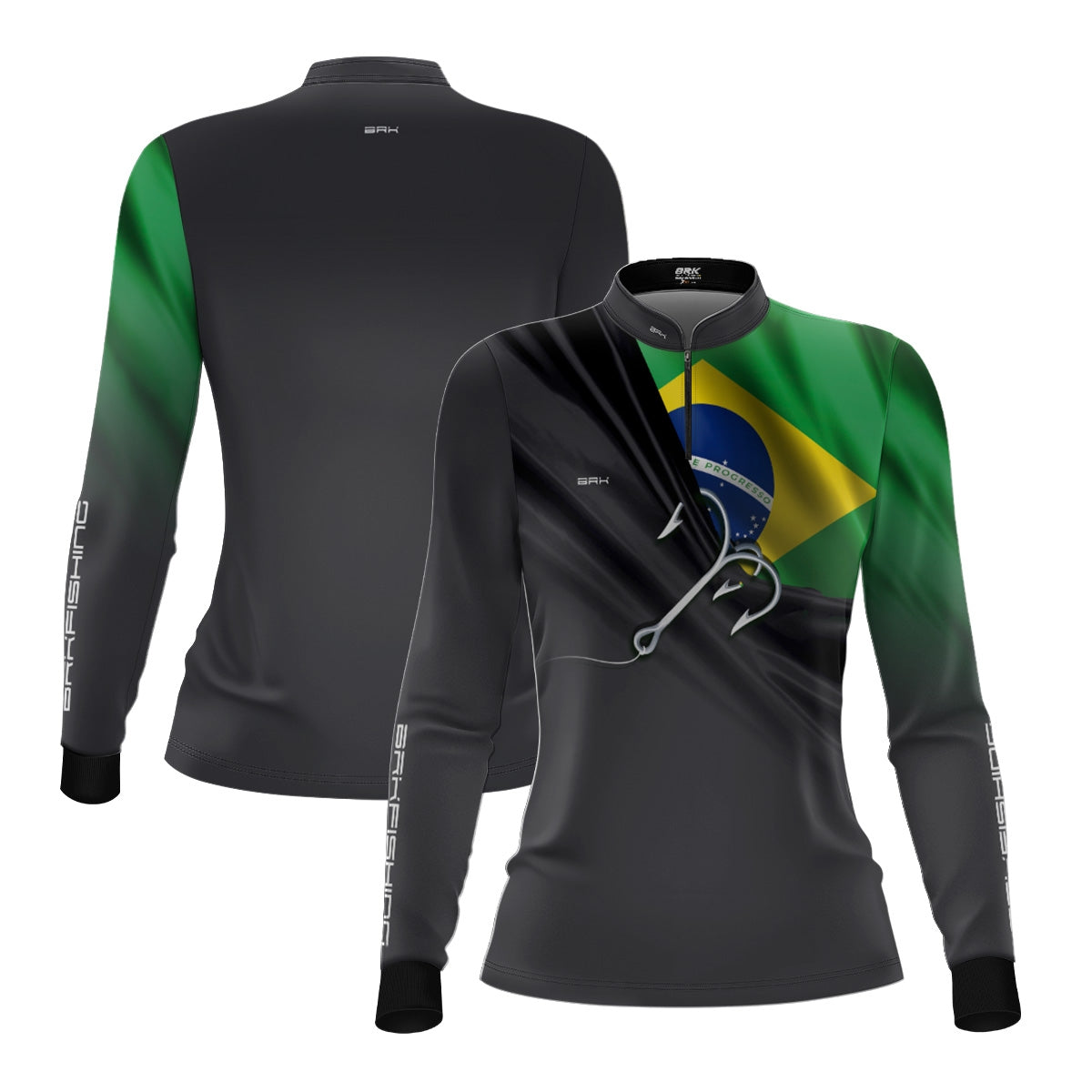 Camisa Feminina Brk Cinza Bandeira do Brasil Garateia com Proteção UV50+