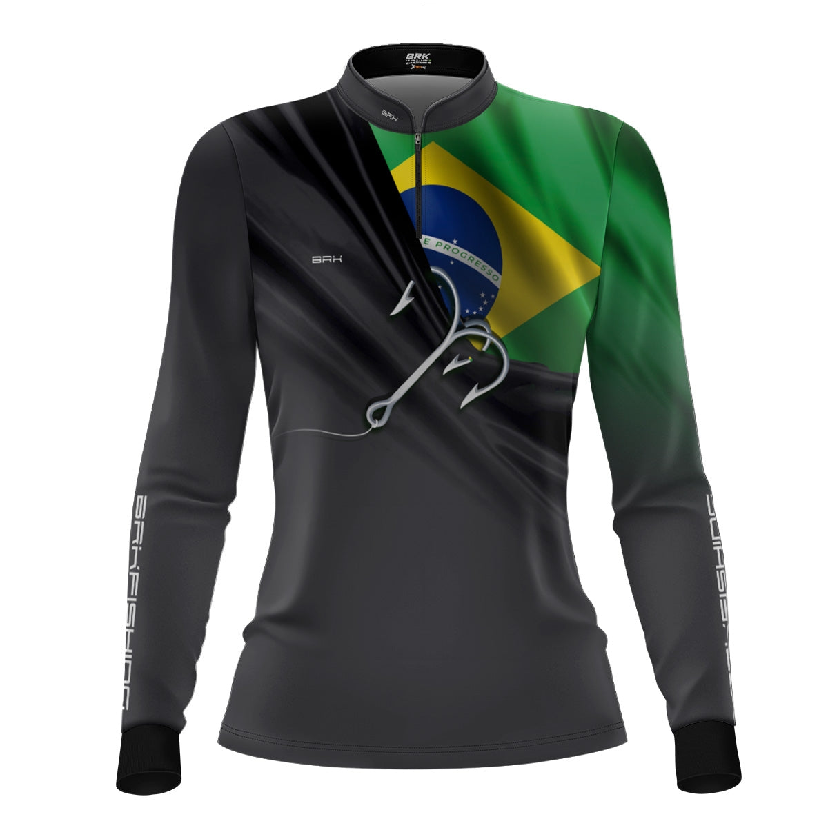 Camisa Feminina Brk Cinza Bandeira do Brasil Garateia com Proteção UV50+