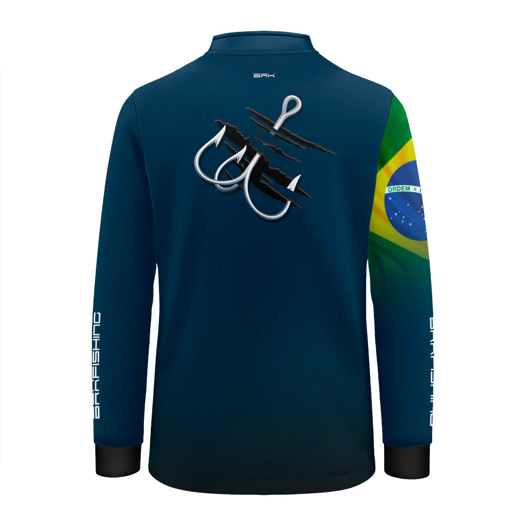 Camisa Infantil Brk Azul Bandeira do Brasil Garateia com Proteção UV50+