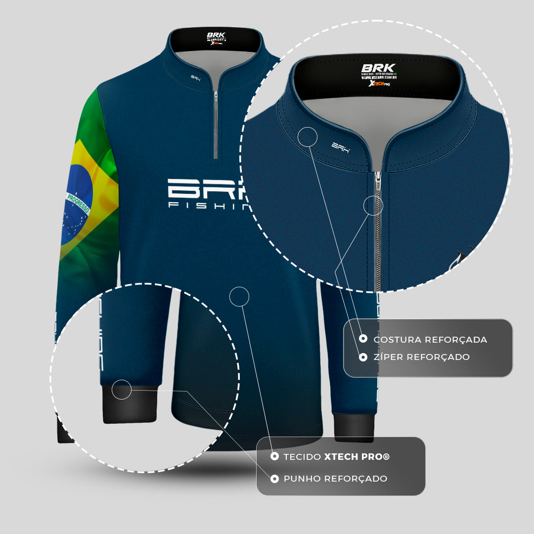 Camisa Infantil Brk Azul Bandeira do Brasil Garateia com Proteção UV50+