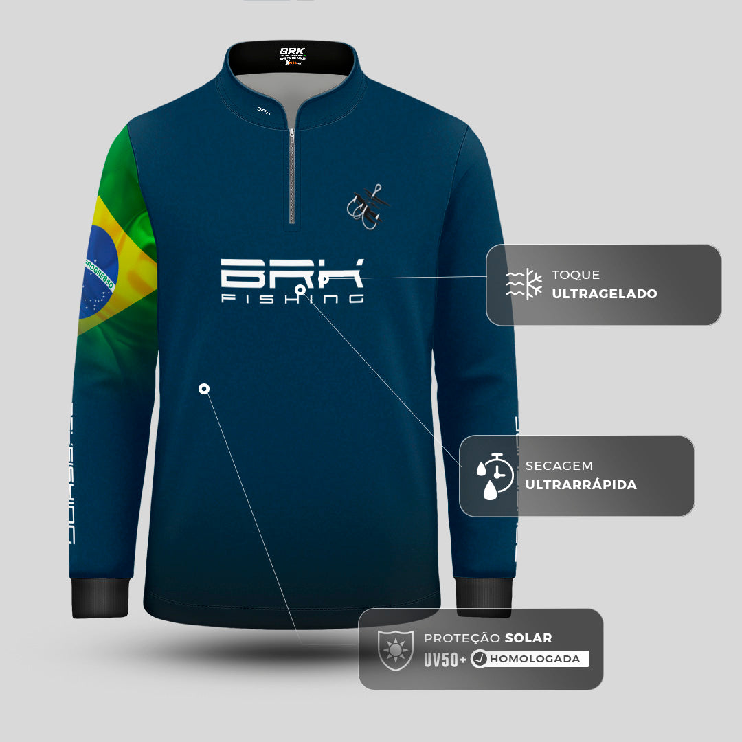 Camisa Infantil Brk Azul Bandeira do Brasil Garateia com Proteção UV50+