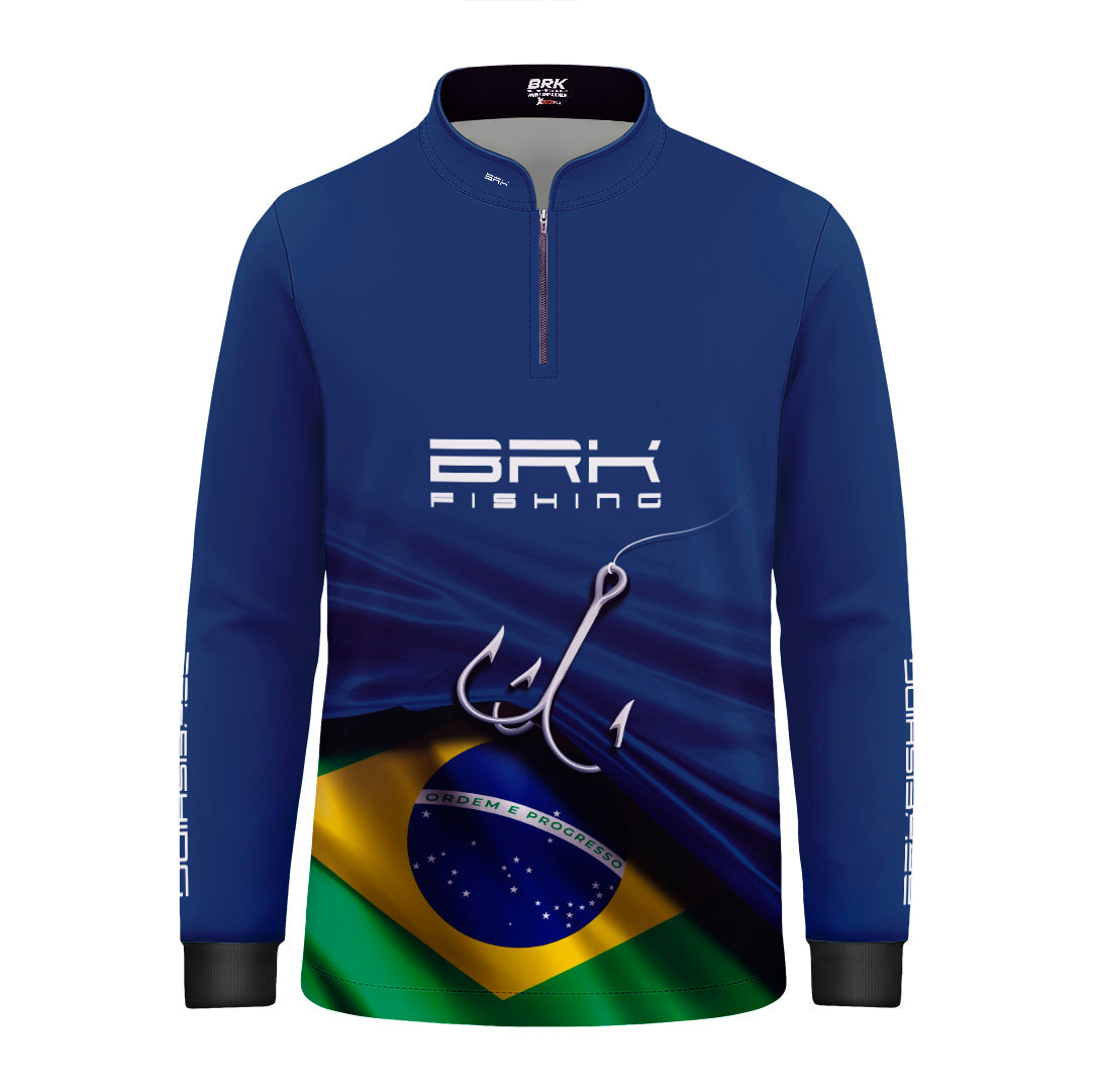 Camisa Infantil Brk Azul Bandeira do Brasil Garateia com Proteção UV50+
