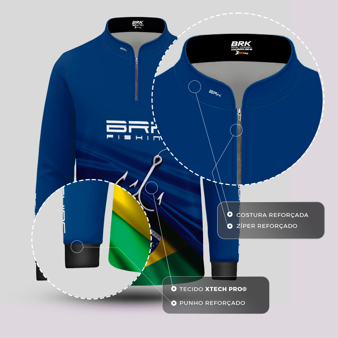 Camisa Infantil Brk Azul Bandeira do Brasil Garateia com Proteção UV50+