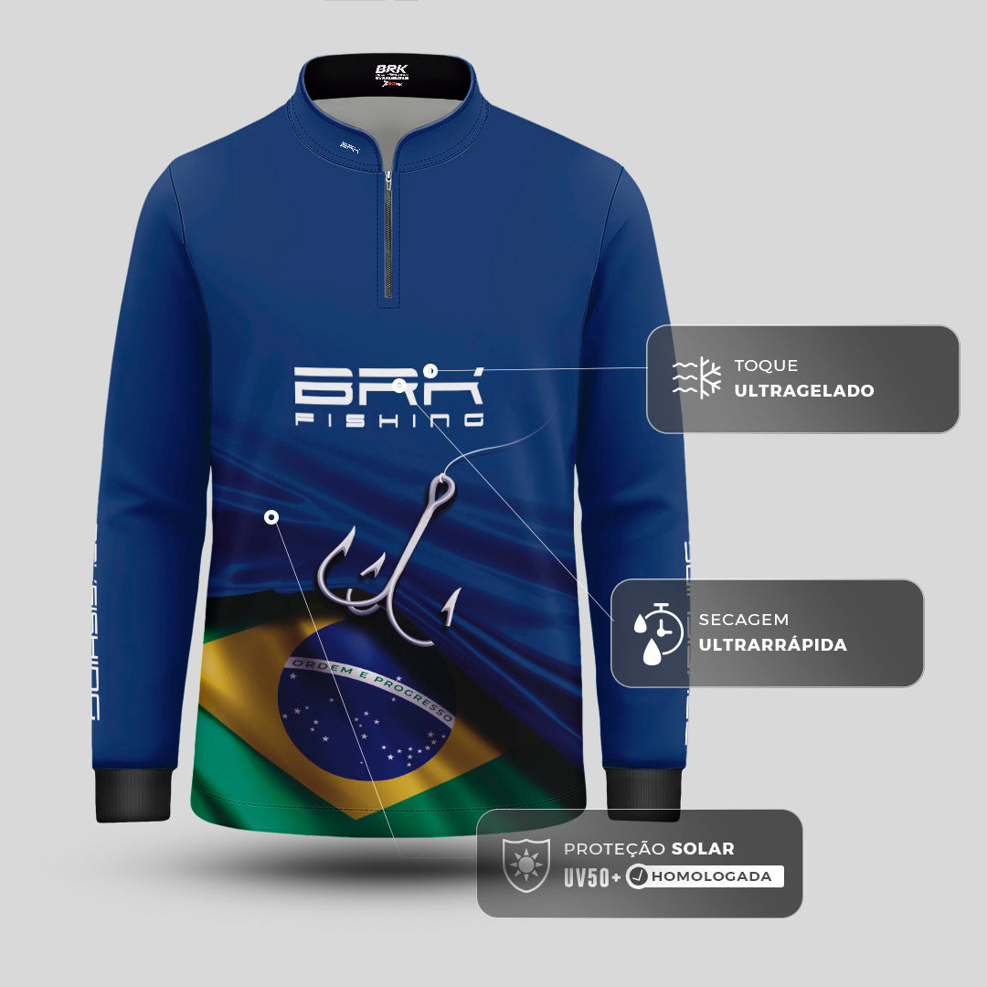 Camisa Infantil Brk Azul Bandeira do Brasil Garateia com Proteção UV50+