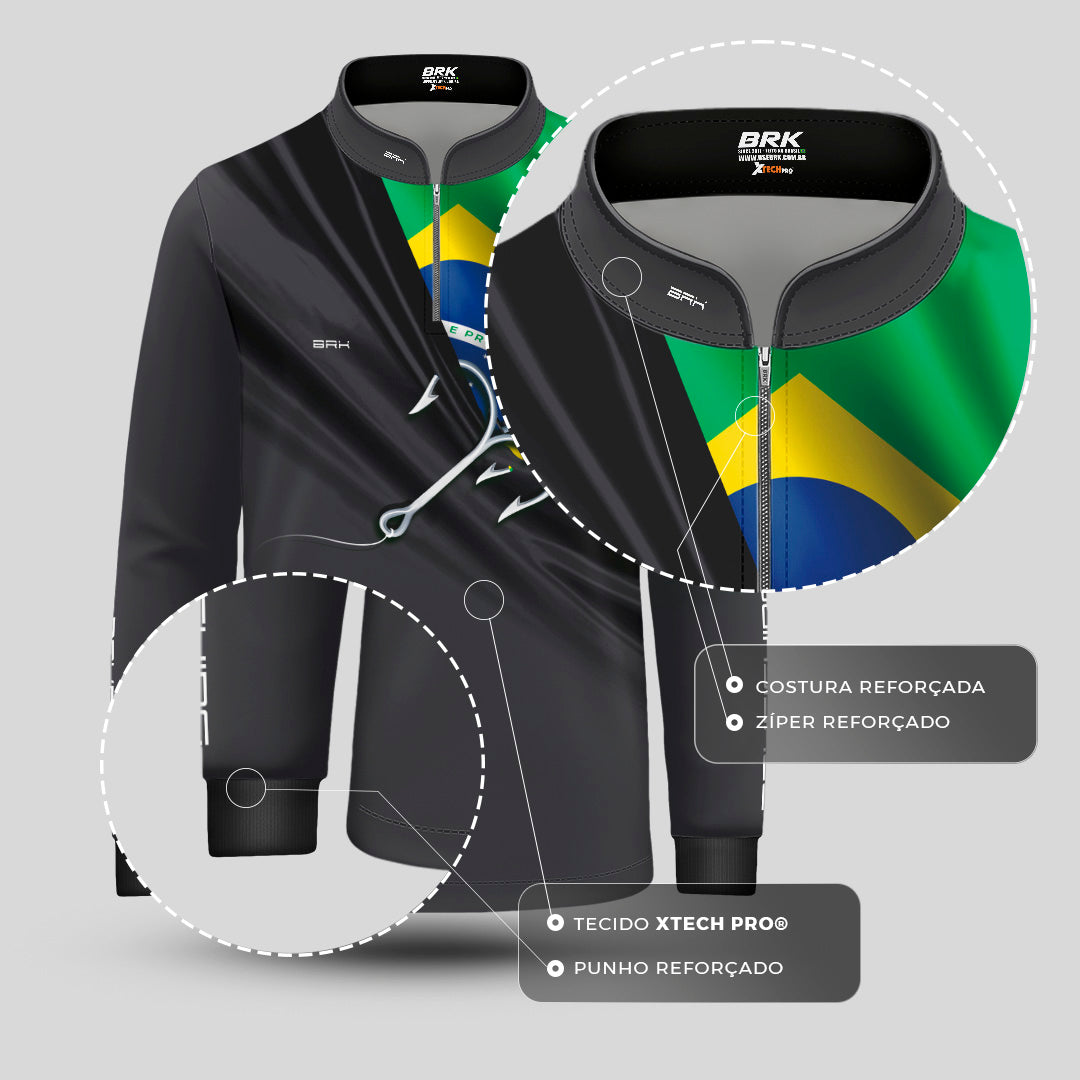 Camisa Infantil Brk Cinza Bandeira do Brasil Garateia com Proteção UV50+