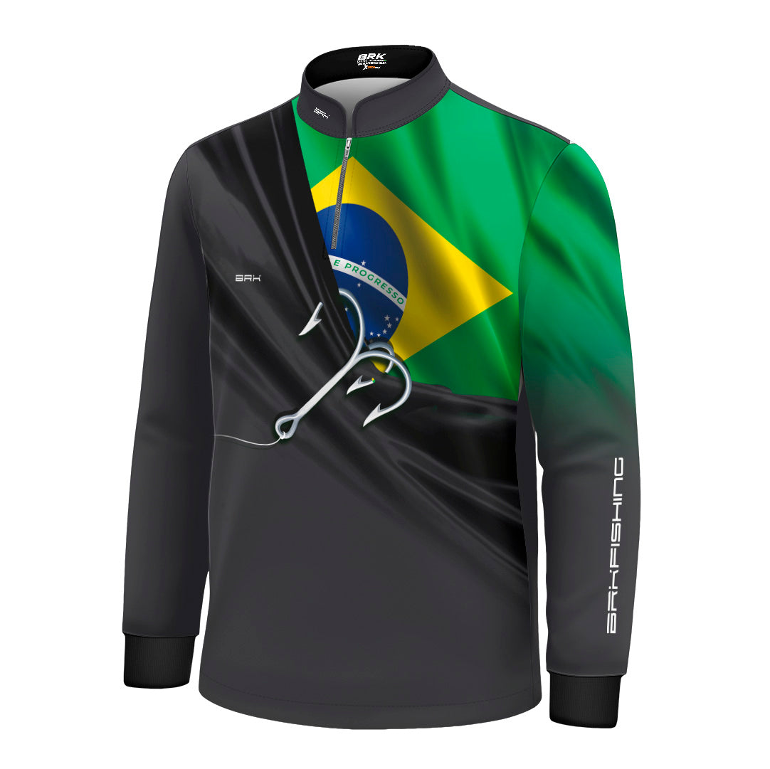 Camisa Infantil Brk Cinza Bandeira do Brasil Garateia com Proteção UV50+