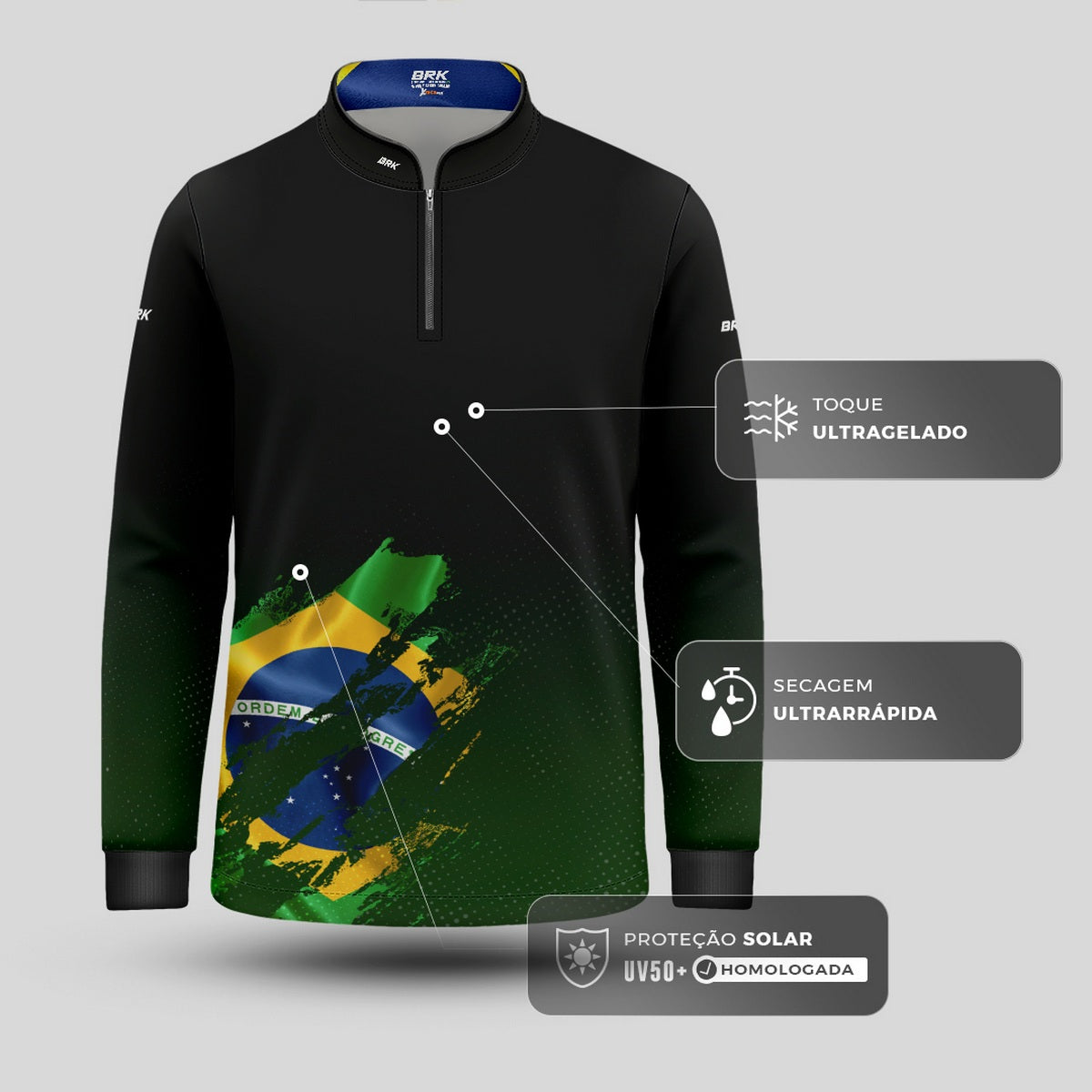 Camisa Agro Infantil Brk Bandeira Brasil Lateral com Proteção Solar UV50+