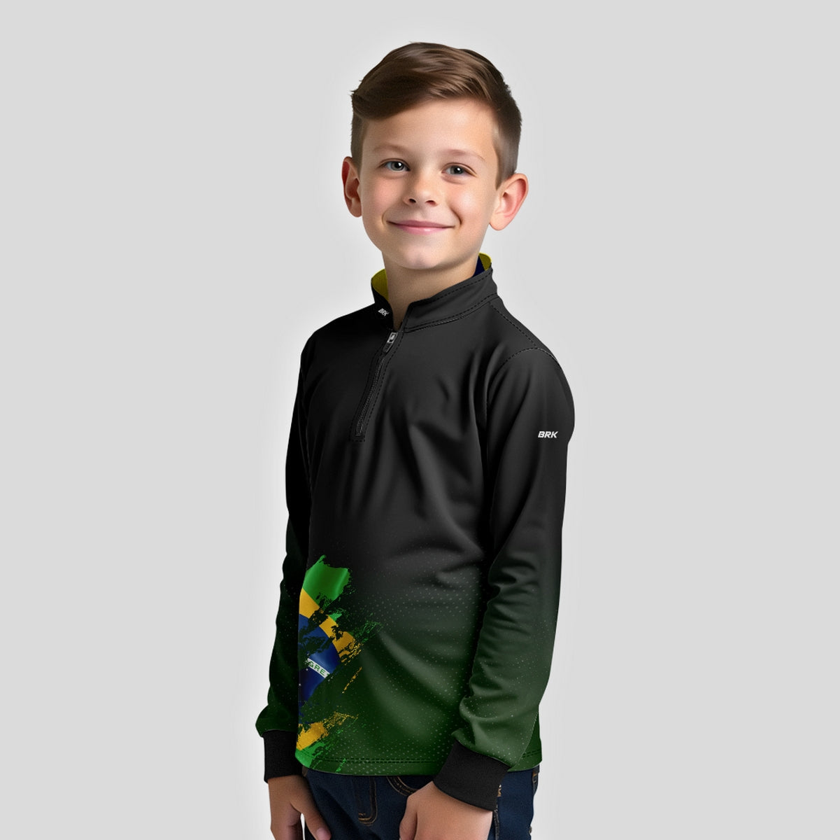 Camisa Agro Infantil Brk Bandeira Brasil Lateral com Proteção Solar UV50+