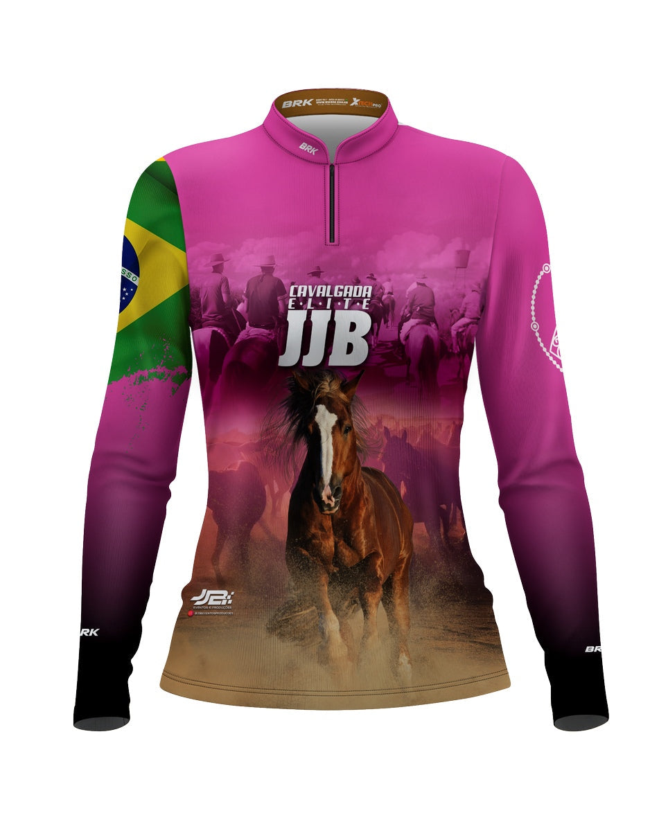Camisa Agro Infantil Brk Cavalgada Elite JJB Rosa com Proteção UV50+
