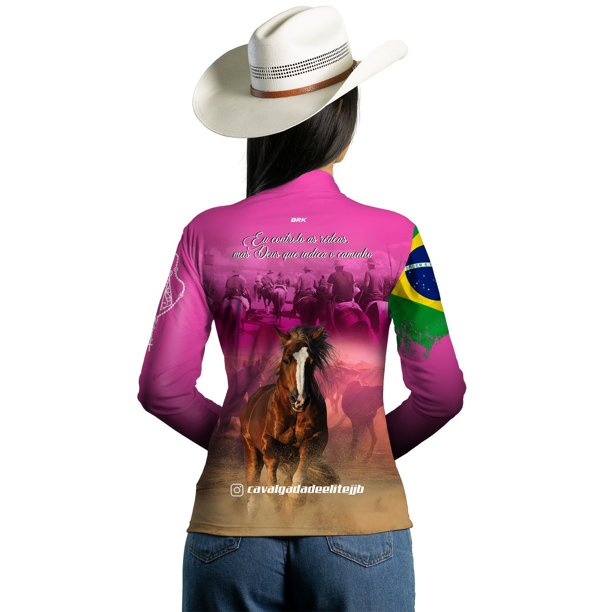 Camisa Agro Feminina Brk Cavalgada Elite JJB Rosa com Proteção UV50+