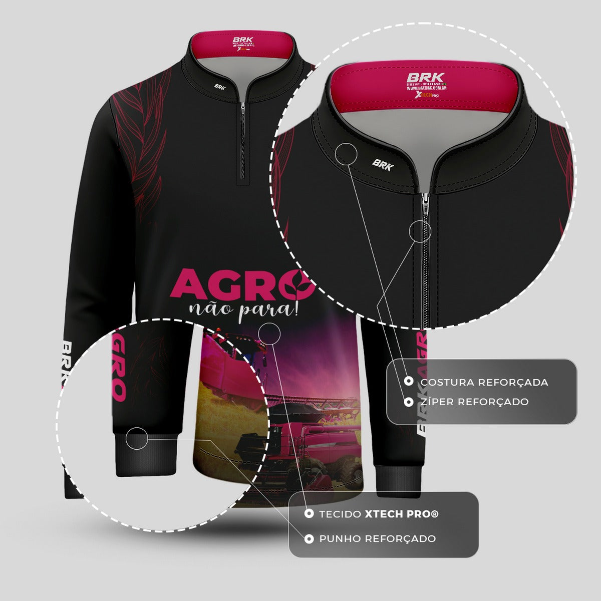 Camisa Agro Infantil Brk O Agro Não Para Preta com UV50+