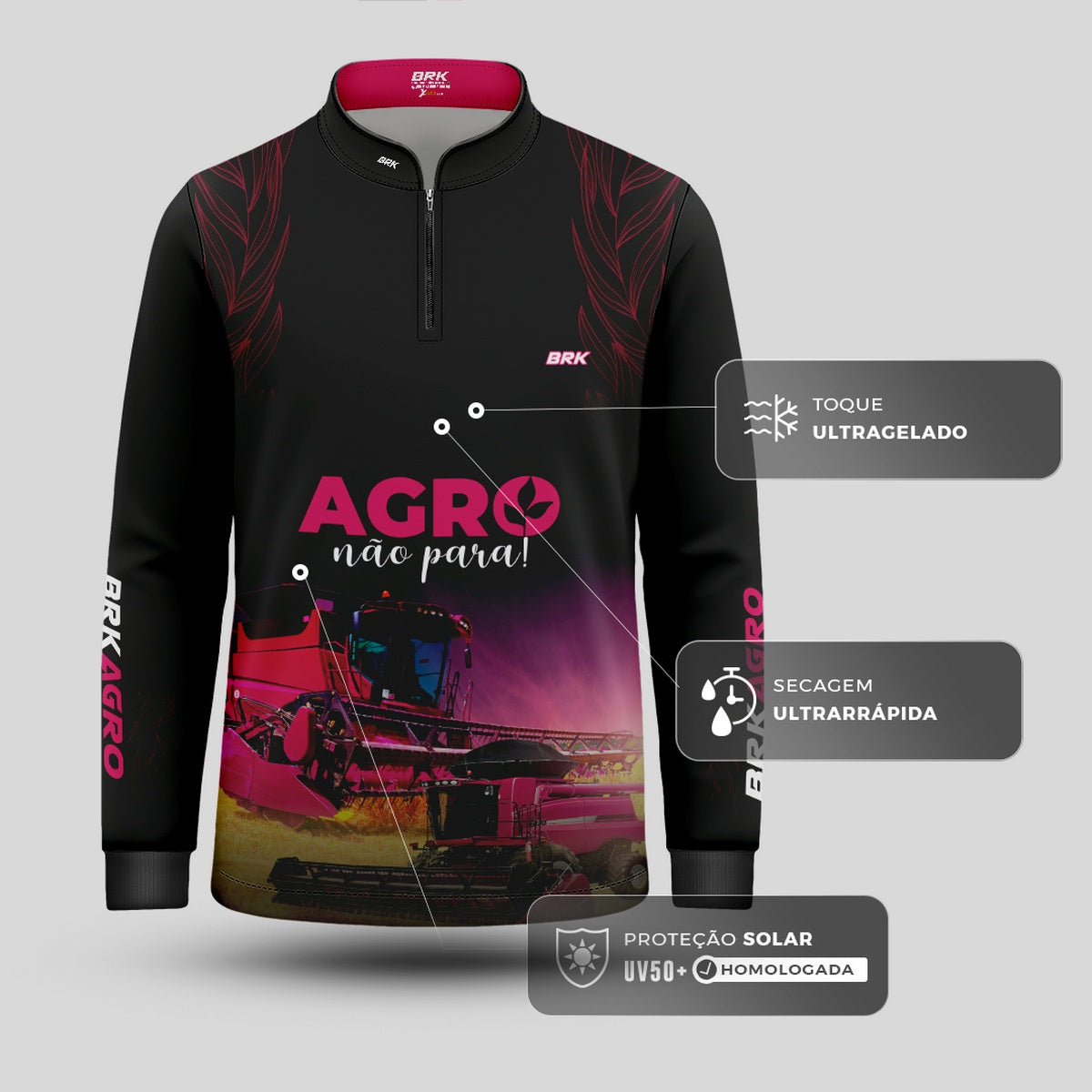 Camisa Agro Infantil Brk O Agro Não Para Preta com UV50+